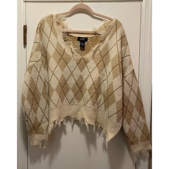 Just Polly Women New York Cropped Fringed Distressed Sweater Lg, - Picture 1 of 3